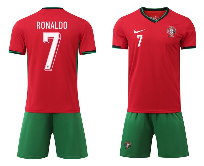 Portugal Ronaldo 7 Heim Trikotsatz EM 2024 Fußballtrikots für Herren und Kinder